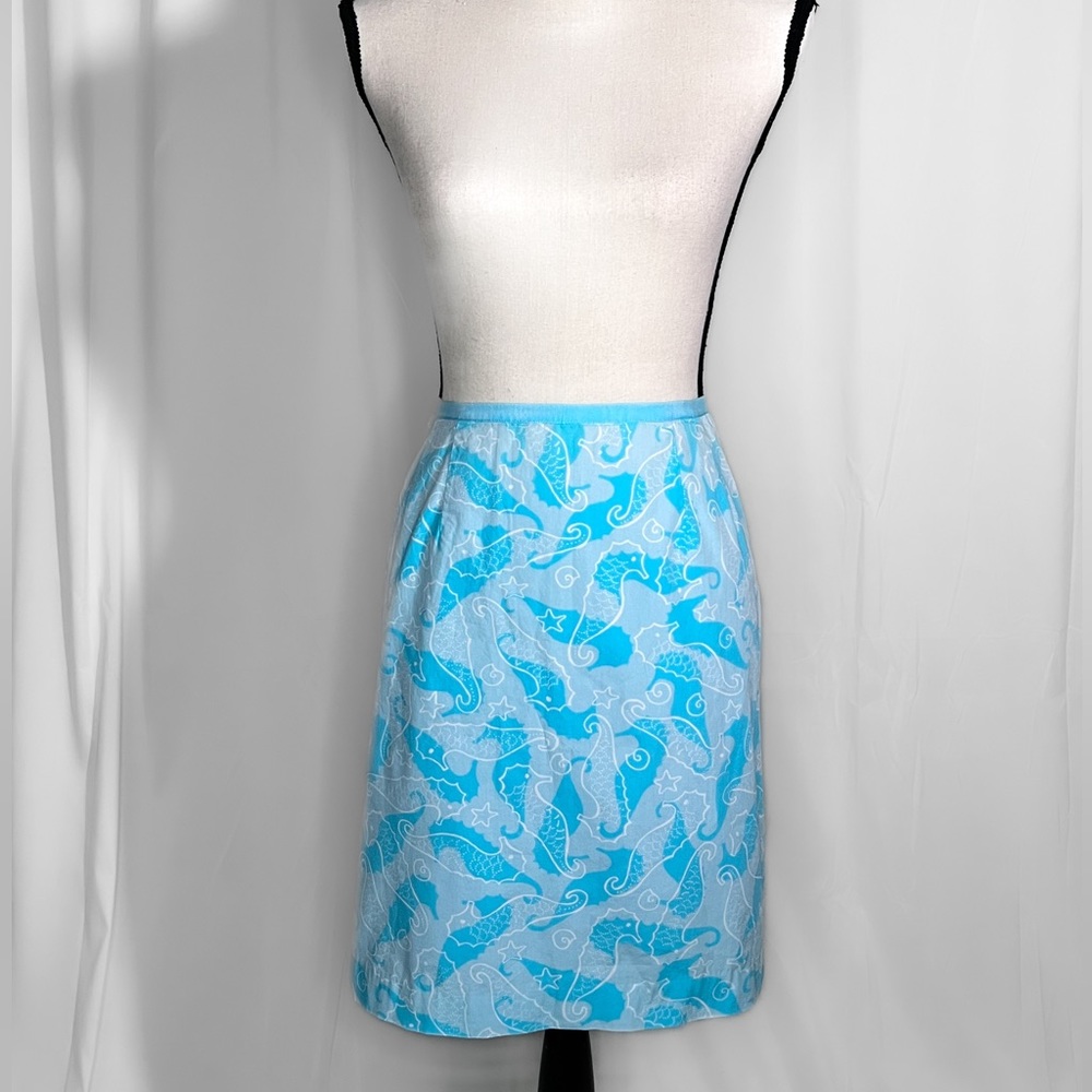Lilly Pulitzer Blue Seahorse Cotton Mini Skirt Size 10